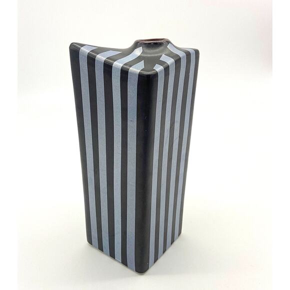 Vintage Toyo/Japan MCM Asymmetrical Vase Black/Grey Stripes Kutani/Satsuma HTF - Picture 1 of 4